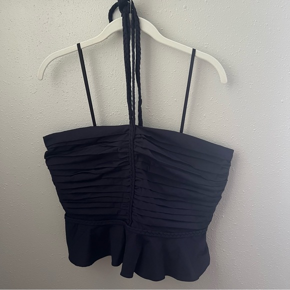 VERONICA BEARD Arienne ruched stretch-cotton poplin halterneck top - Picture 3 of 10